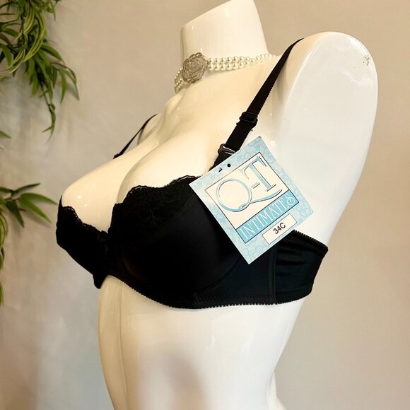 NWT Q – T  Intimates Lace Underwire Demi Everyday Bra 34C Black - Picture 2 of 11